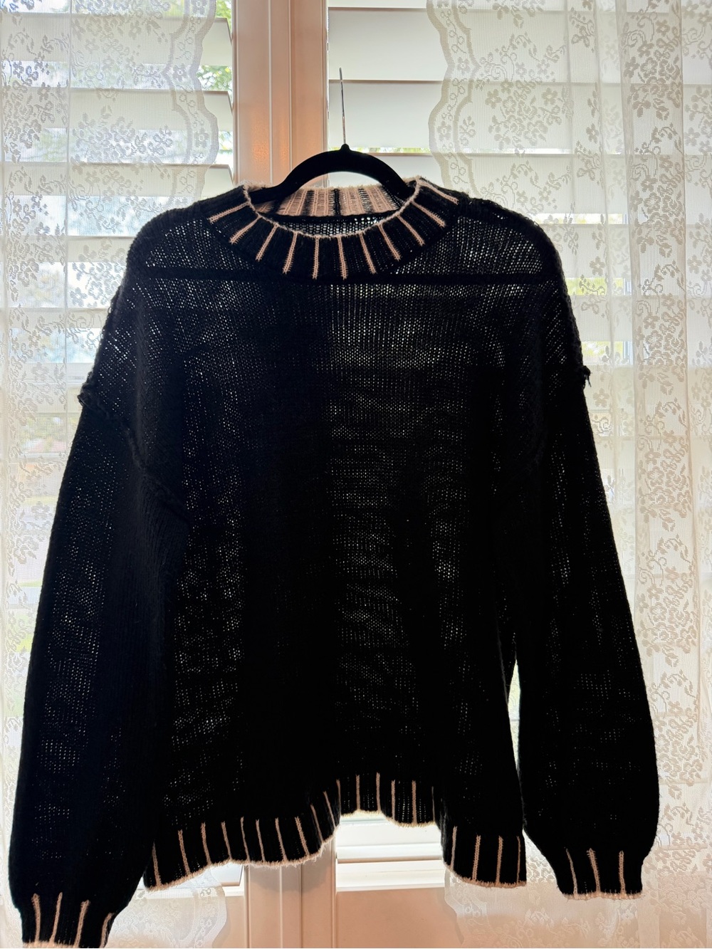 Black Crewneck Sweater with Contrast Trim - Women